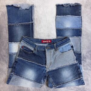 Y2K Zana-Di Patchwork Jeans Womens 7 Blue Excellent Frayed Raw Hem Straight Leg